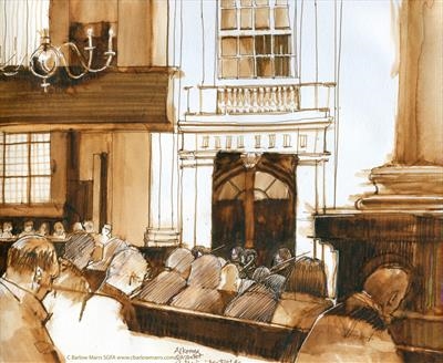 Alkyona Quartet at St Martin-in-the-Fields in London by Cynthia Barlow Marrs SGFA, Drawing, Pen on Paper