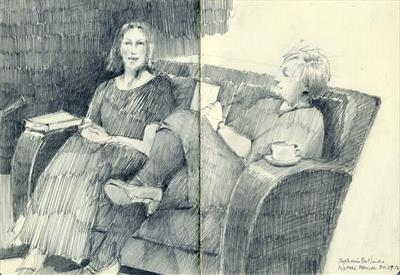 Authors Natalie Haynes & Stephanie Butland by Cynthia Barlow Marrs SGFA, Drawing, Graphite in A5 Moleskine sketchbook
