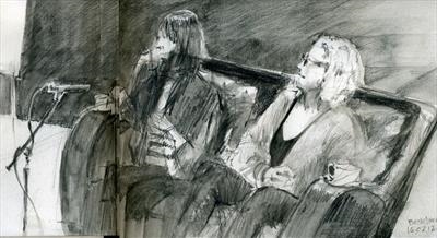 Authors Steven Appleby & D J Connell by Cynthia Barlow Marrs SGFA, Drawing, Ink pencil in sketchbook