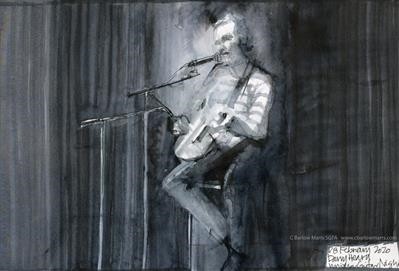 Dany Hearne, Windsor Guitar Night February 2020 by Cynthia Barlow Marrs SGFA, Drawing, Pen and ink in A4 sketchbook