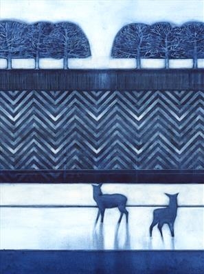 Deer Crossing by Cynthia Barlow Marrs SGFA, Drawing, Watercolour on board