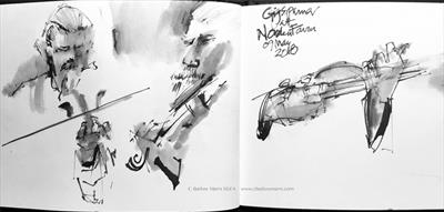 Peter Knight and his fiddle by Cynthia Barlow Marrs SGFA, Drawing, Ink and wash in A6 sketchbook