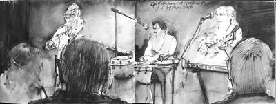 Peter Knight's Gigspanner at Norden Farm by Cynthia Barlow Marrs SGFA, Drawing, Ink and wash in A6 sketchbook